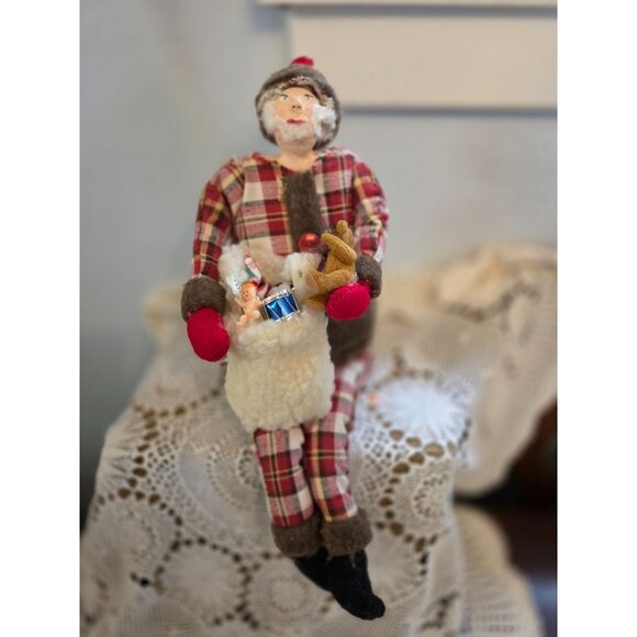 Handmade Vintage Christmas Shepherd Doll Plaid Wool Collectible Folk Art Shelf S - Picture 1 of 7